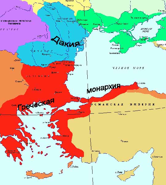 Руска карта на "гръцкия проект" на Екатерина Велика, според който се възстановява Византия за сметка на българските земи